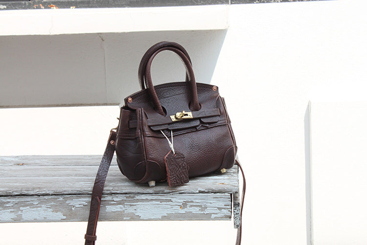 Handmade Faux Birkin 20 Black Leather Gold Hardware #KM-61117