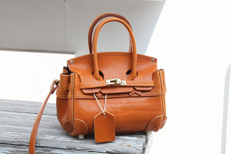 Handmade Faux Birkin 20 Black Leather Gold Hardware #KM-61117