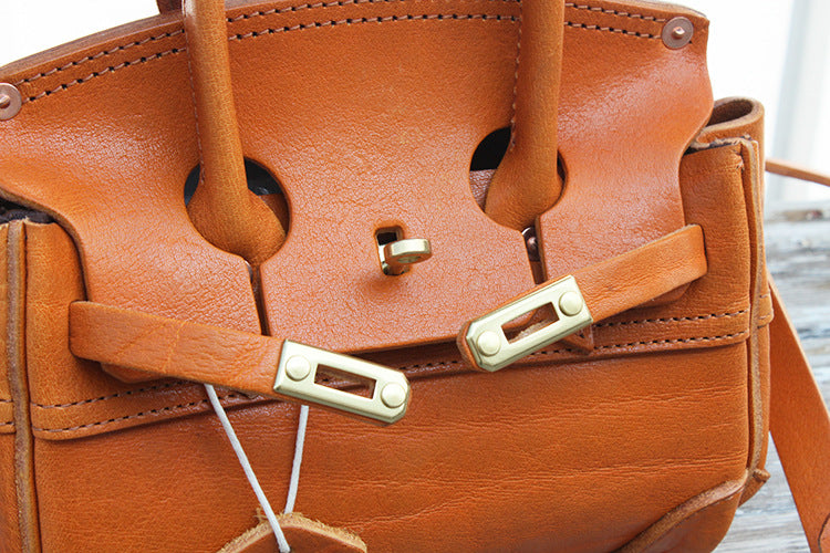 Handmade Faux Birkin 20 Black Leather Gold Hardware #KM-61117