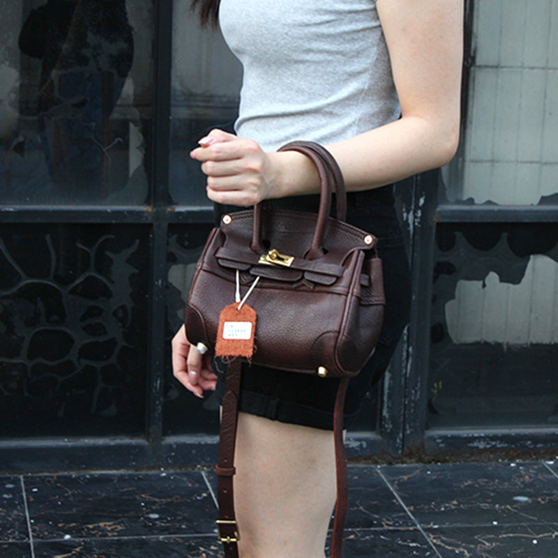 Handmade Faux Birkin 20 Black Leather Gold Hardware #KM-61117