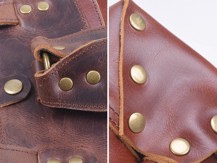 Handmade Leather Outdoor Roll-Top Backpack #5141