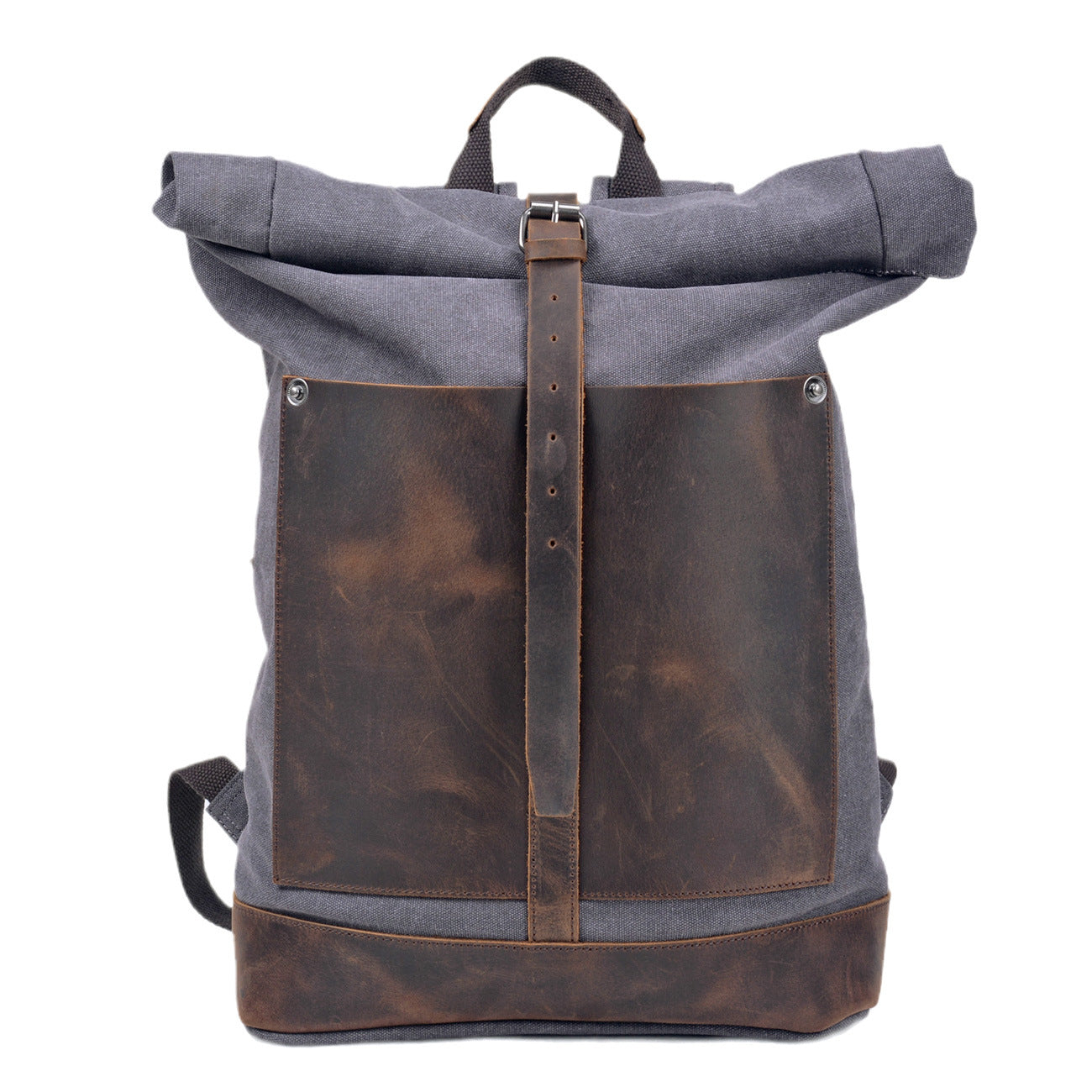 Handmade Canvas&leather Roll Top Expansion Backpack No.5118