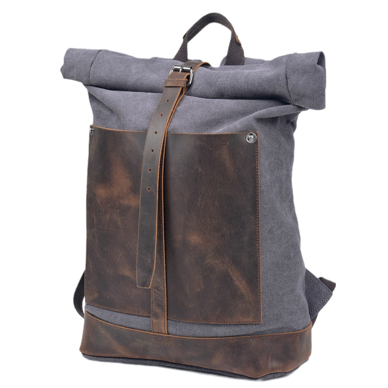 Handmade Canvas&leather Roll Top Expansion Backpack No.5118