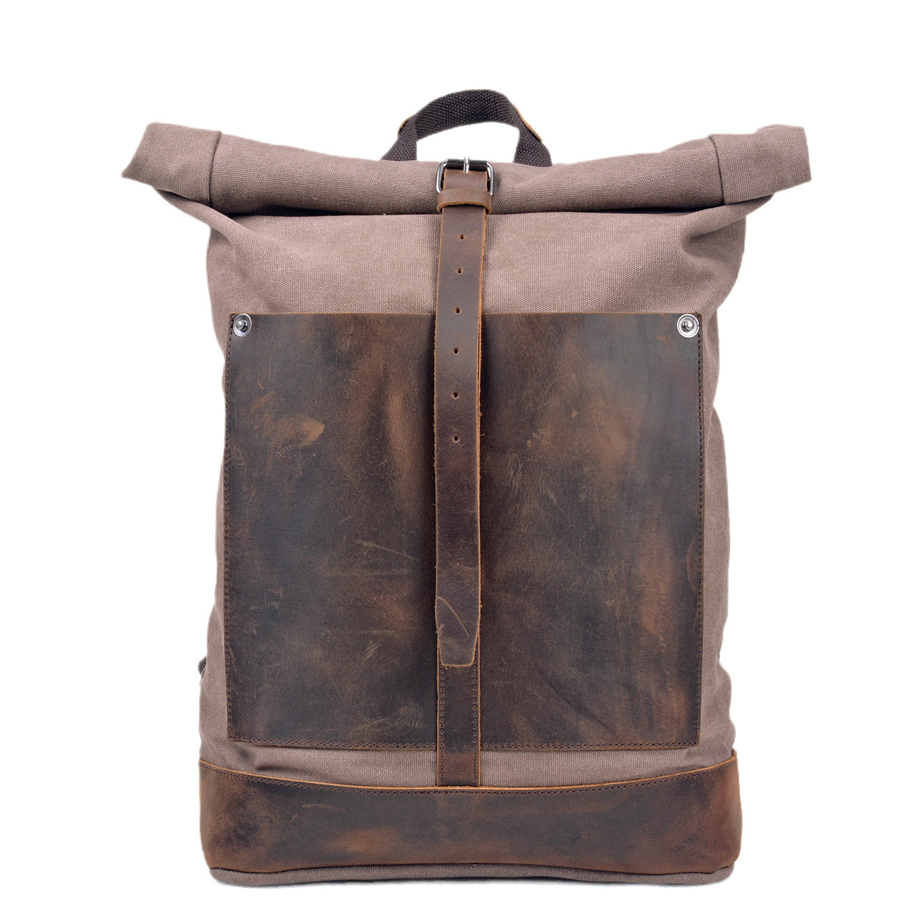 Handmade Canvas&leather Roll Top Expansion Backpack No.5118