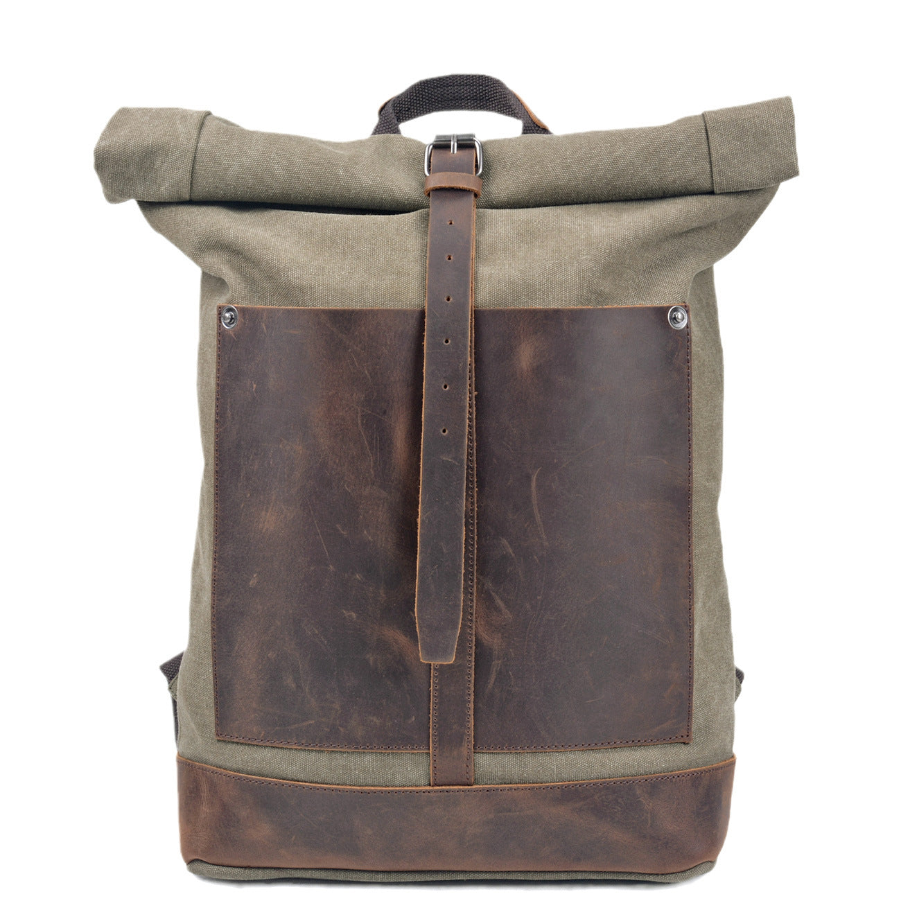 Handmade Canvas&leather Roll Top Expansion Backpack No.5118