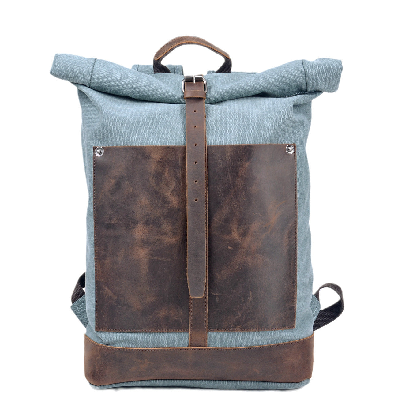 Handmade Canvas&leather Roll Top Expansion Backpack No.5118