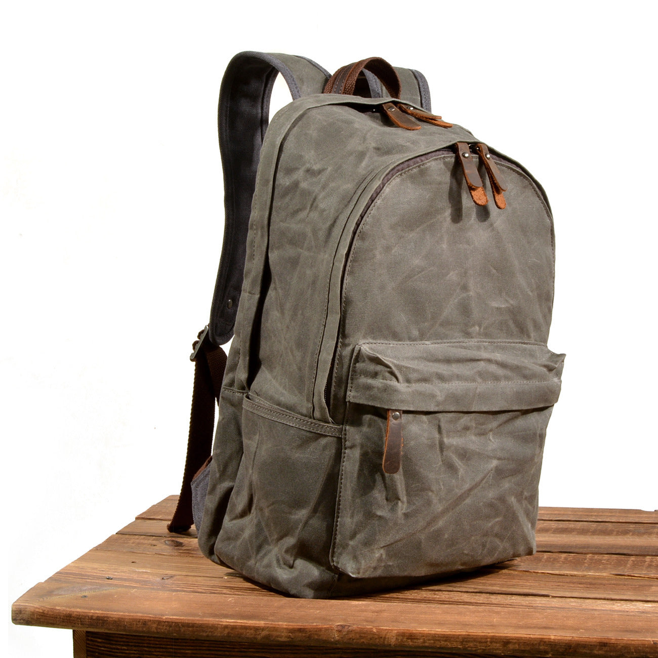 Handmade Leather&Waxed-Canvas Weekend Travel Backpack #6023