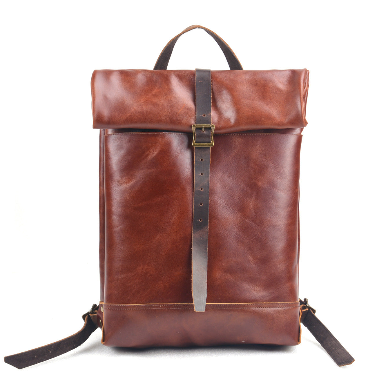 Handmade Leather Outdoor Roll-Top Backpack #5141