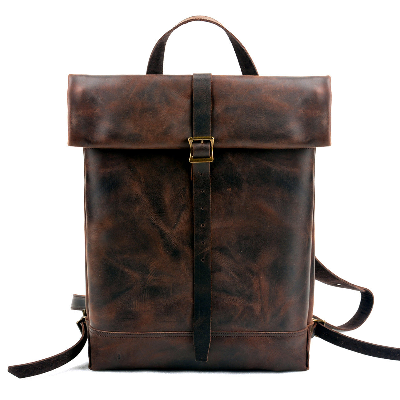Handmade Leather Outdoor Roll-Top Backpack #5141