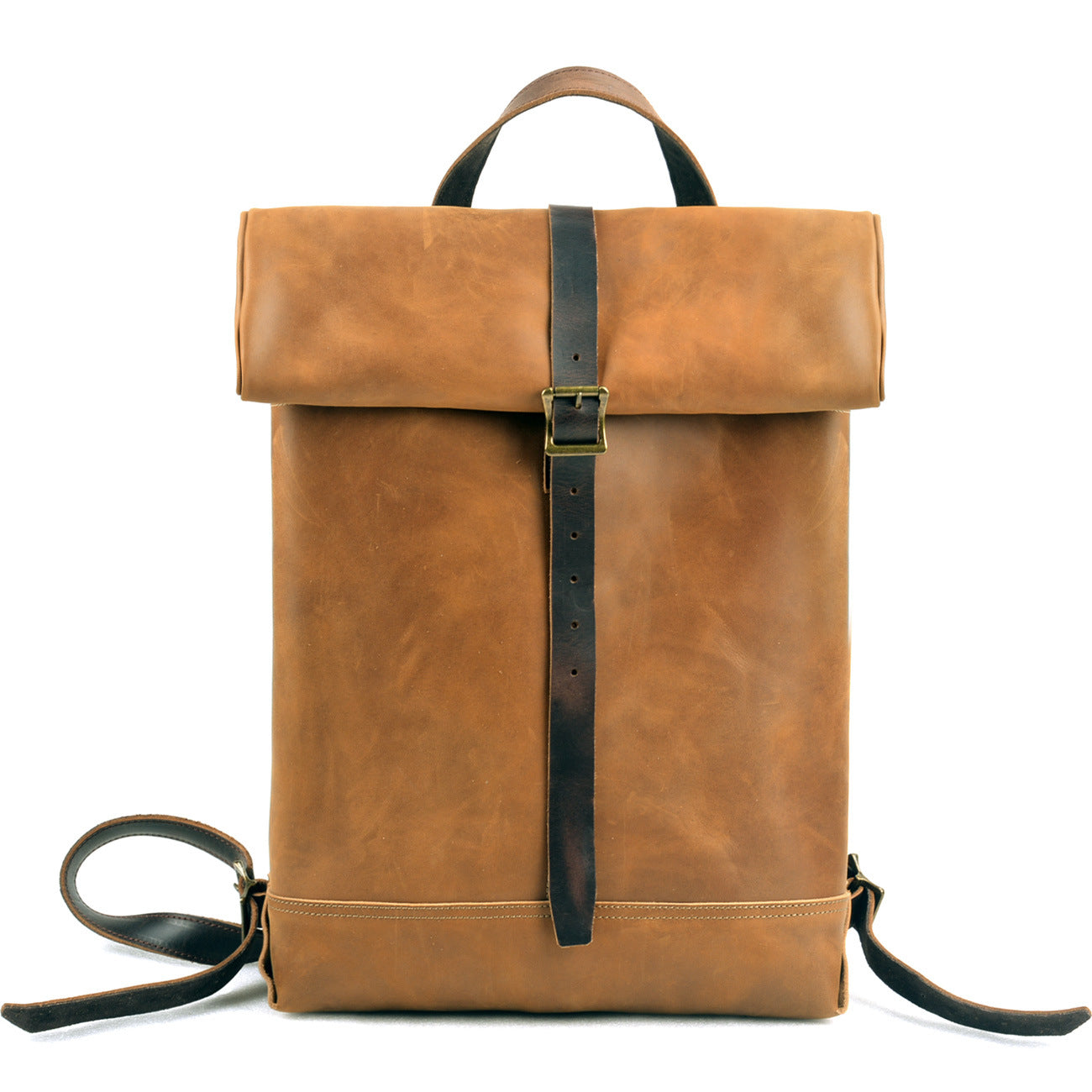 Handmade Leather Outdoor Roll-Top Backpack #5141