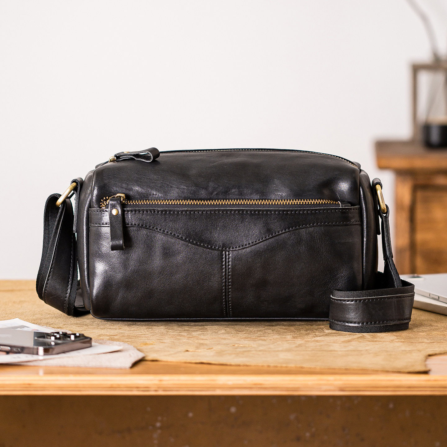 原創手工擦色復古單肩斜背包1565G號