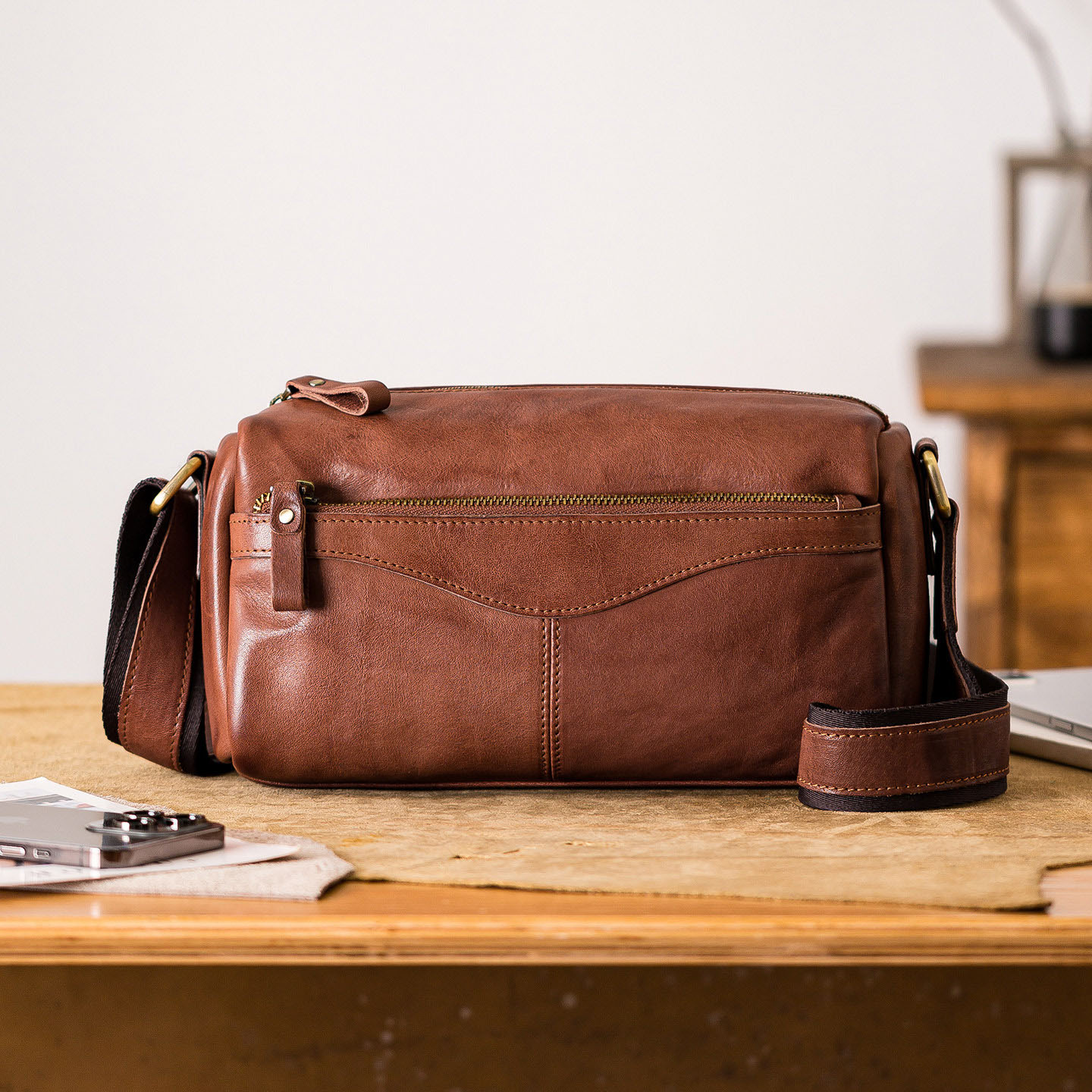 原創手工擦色復古單肩斜背包1565G號