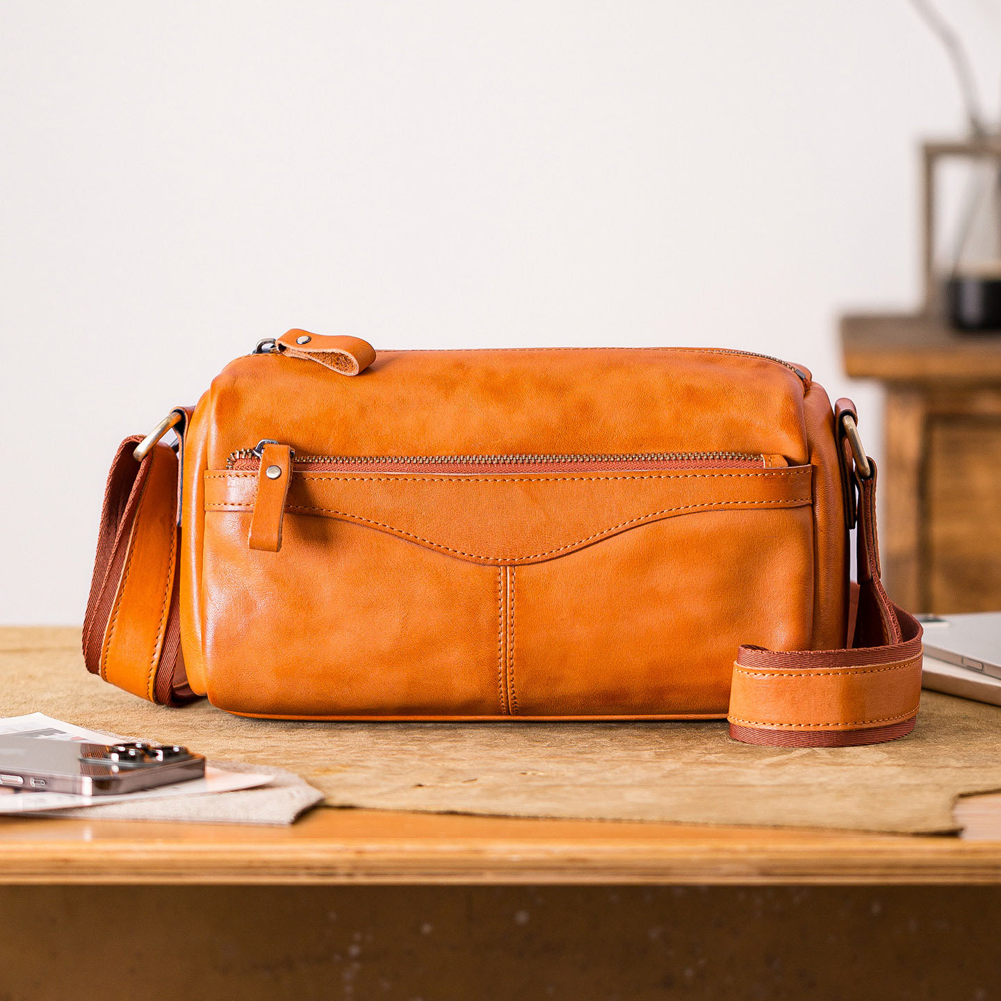 原創手工擦色復古單肩斜背包1565G號