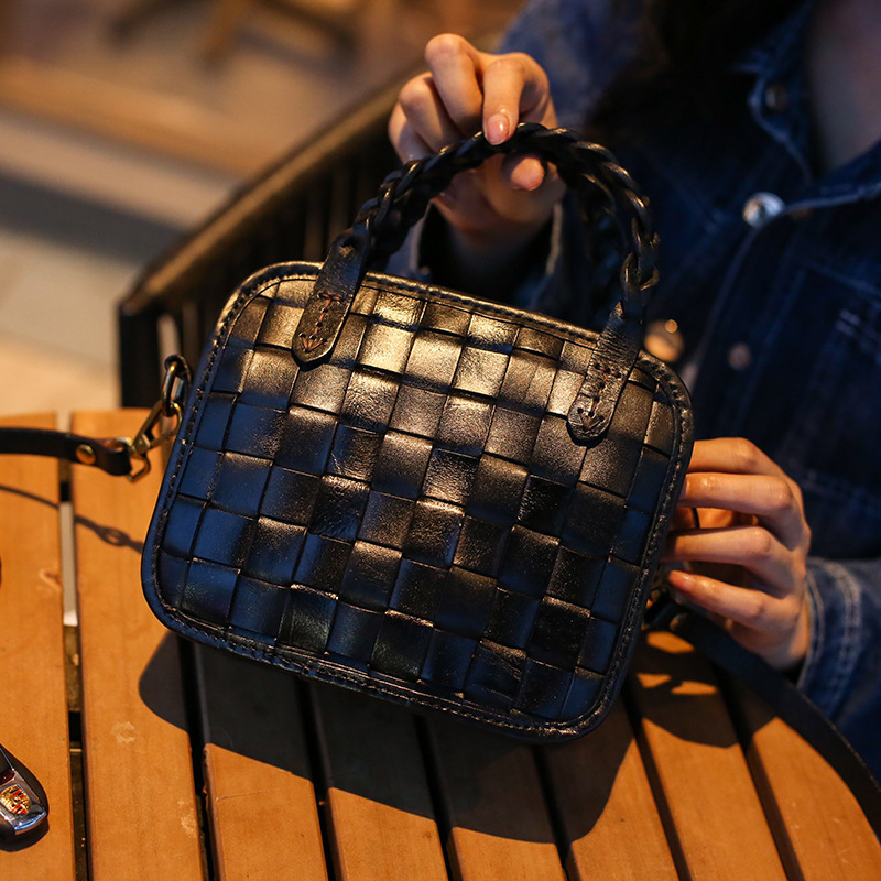 DEEPKEE 手工真皮編織包 頭層植鞣牛皮小方包 BZFB-001 號