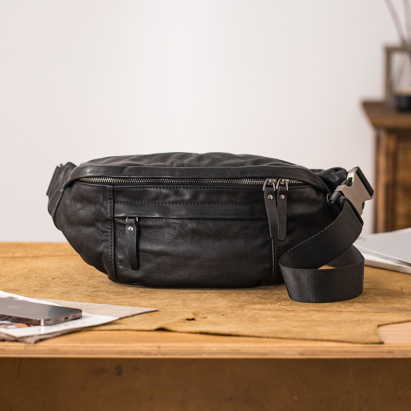 DEEPKEE真皮胸包男ins個性斜背百搭2401號