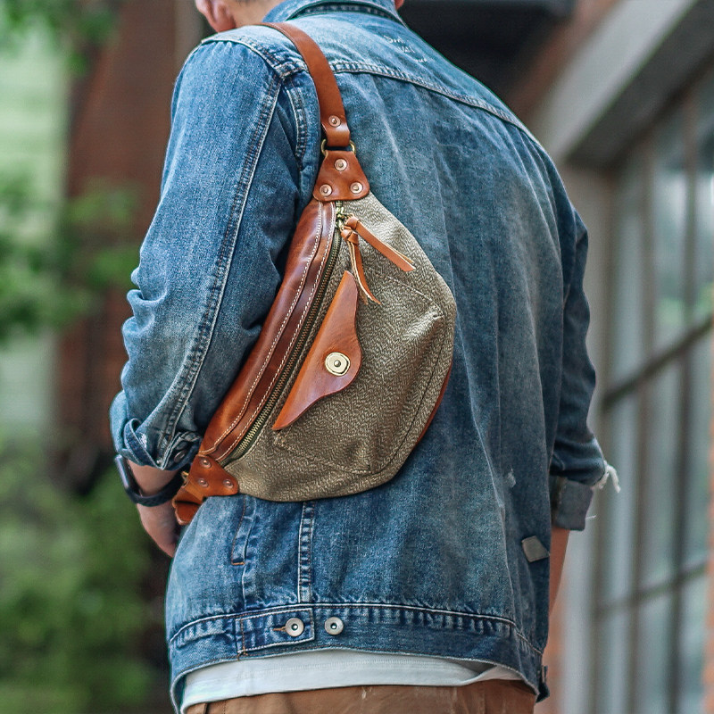 DEEPKEE日系文藝復古植鞣牛皮加厚帆布LB6697號