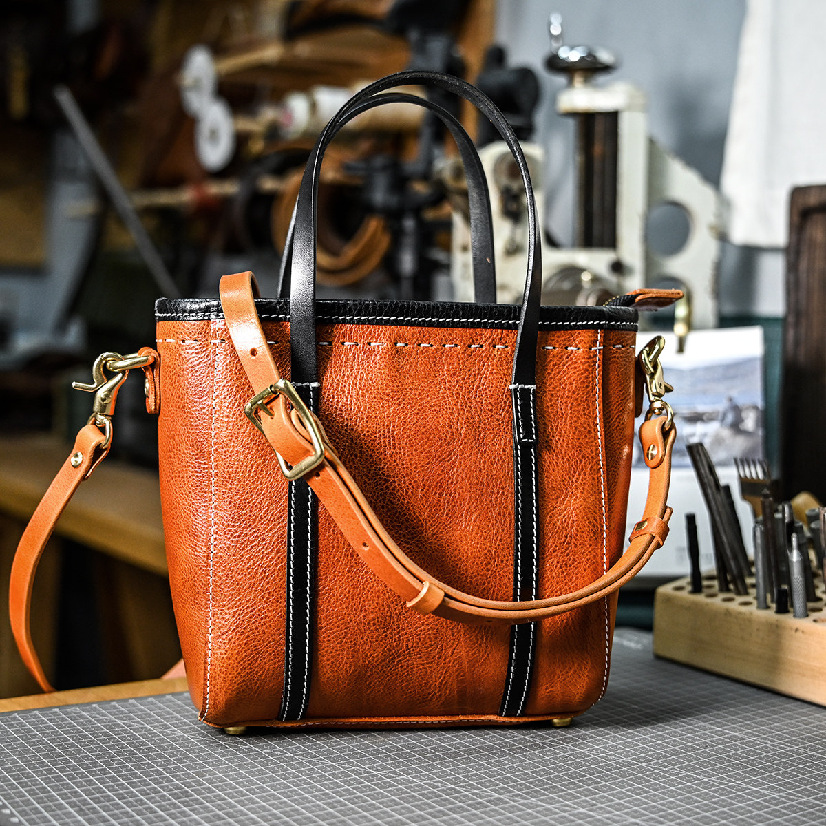 DEEPKEE 植鞣牛皮小托特包 355 號 單肩斜挎手提三用