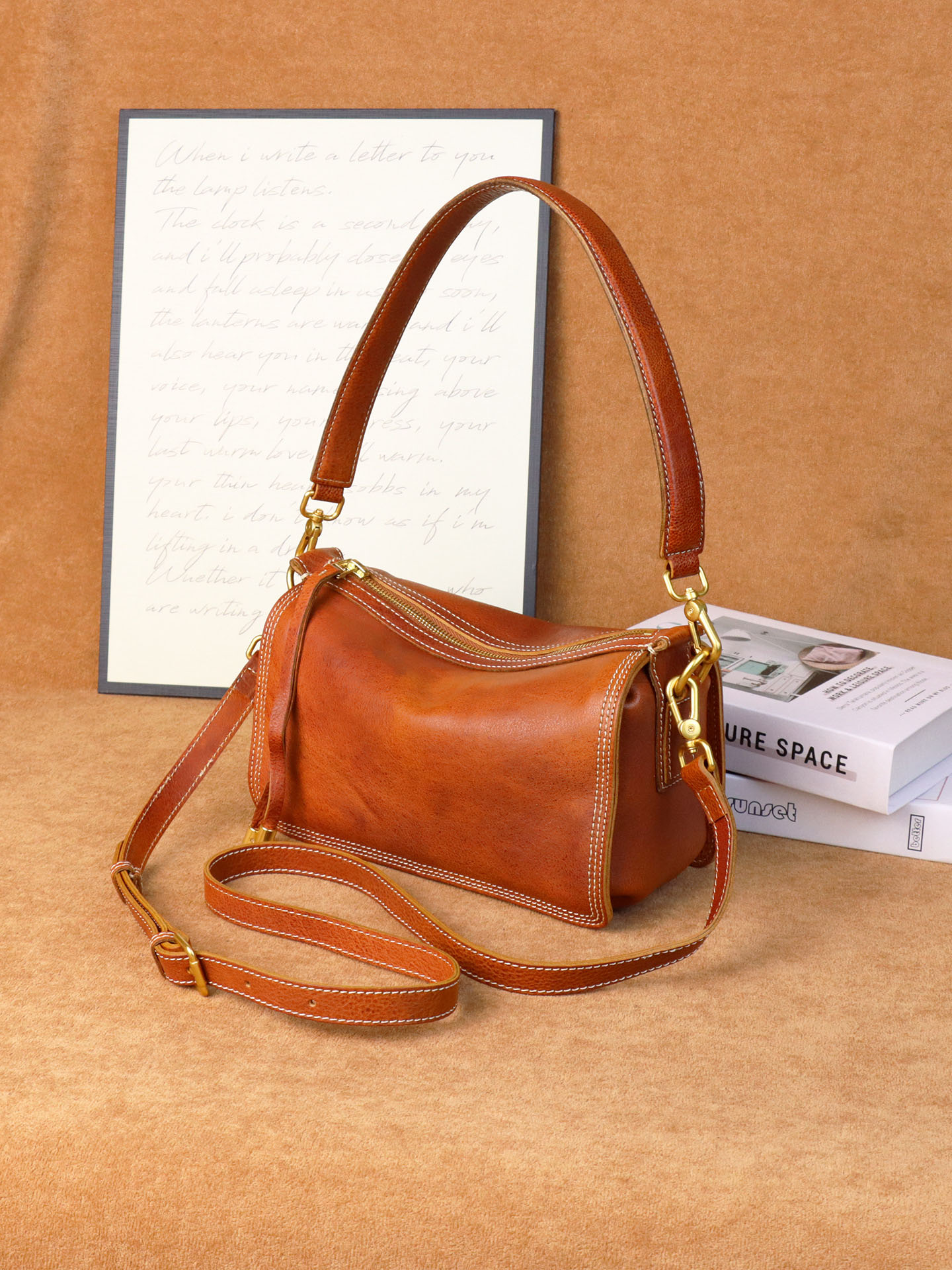 頭層牛皮復古雙肩帶腋下包6912號