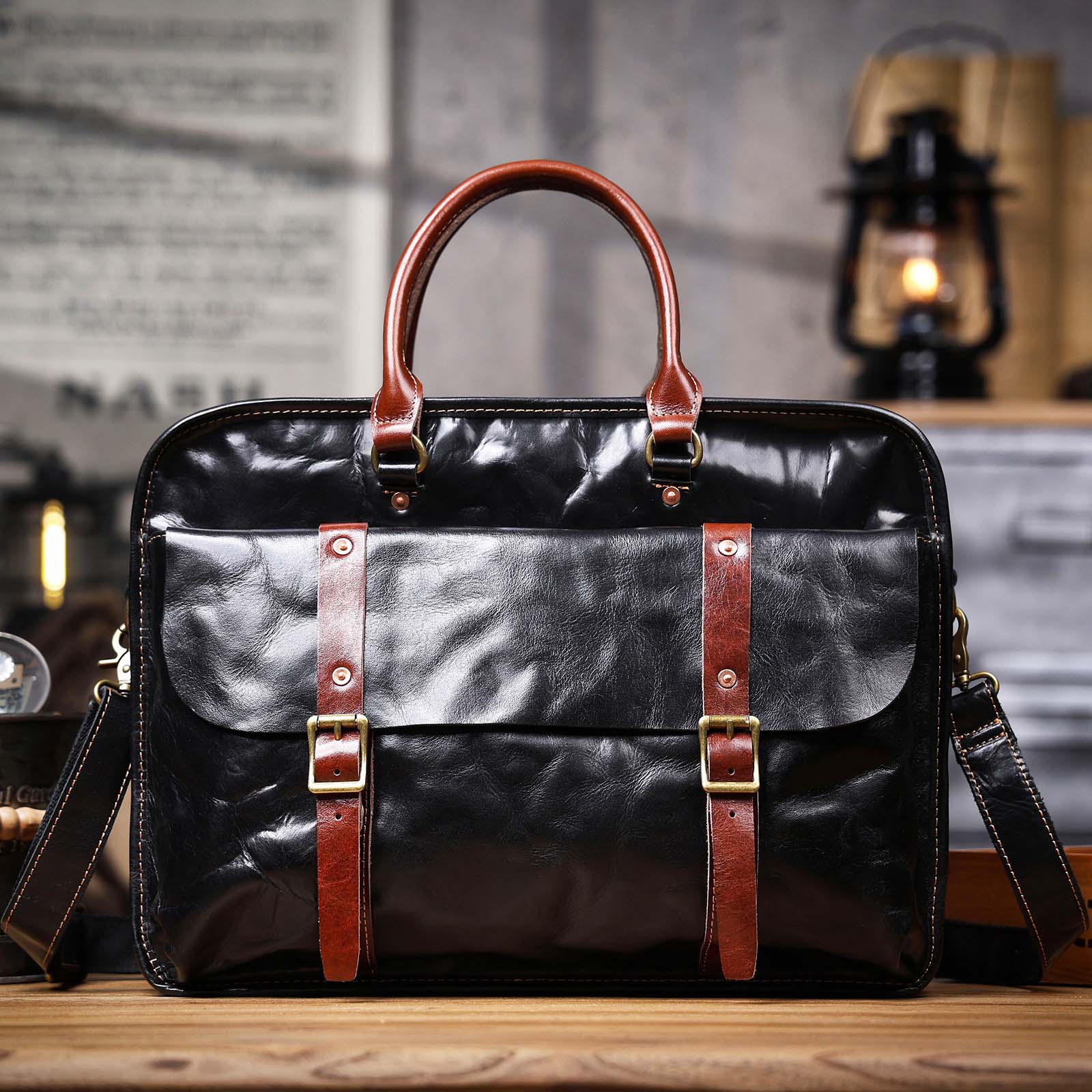 DEEPKEE 商務風手抓紋頭層牛皮公文包 7008 號