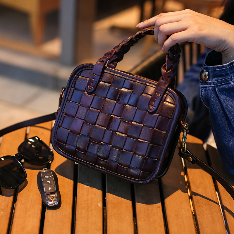 DEEPKEE 手工真皮編織包 頭層植鞣牛皮小方包 BZFB-001 號