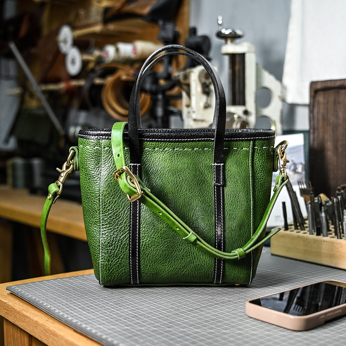 DEEPKEE 植鞣牛皮小托特包 355 號 單肩斜挎手提三用