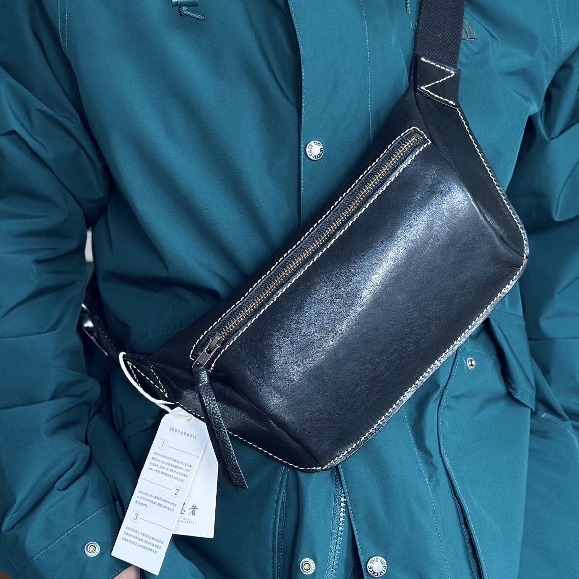 DEEPKEE頭層牛皮單肩斜背胸包腰包真皮拉鏈復古包6633號