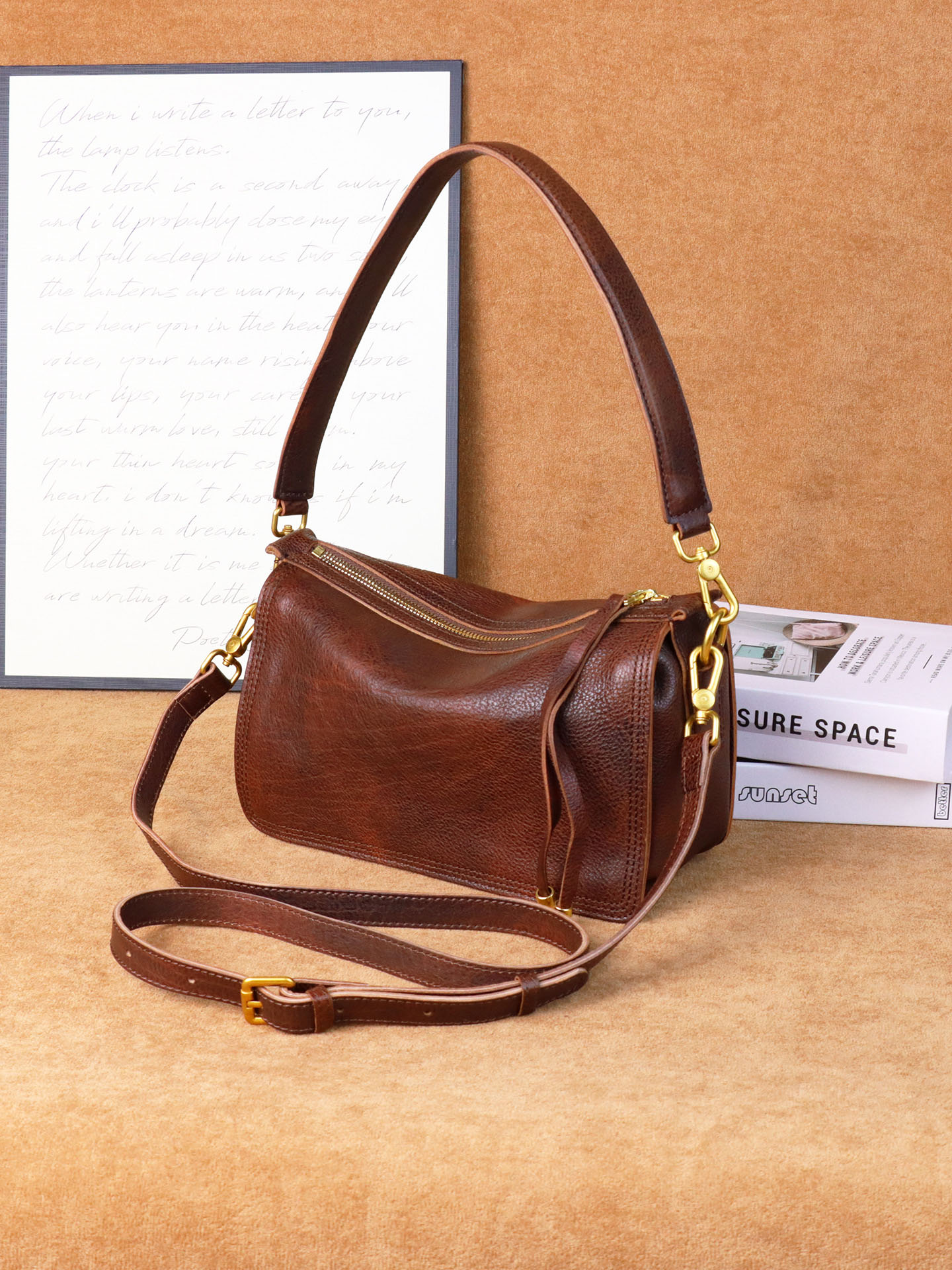 頭層牛皮復古雙肩帶腋下包6912號