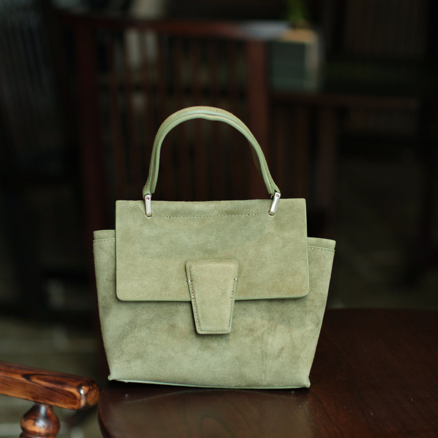 羊猄皮真皮翻蓋手提托特包C0311號