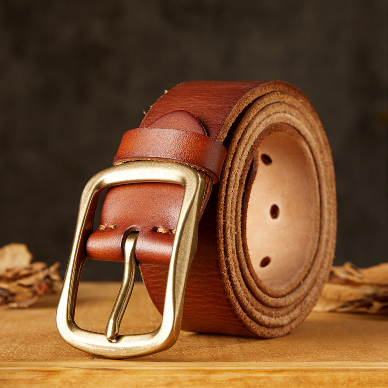 DEEPKEE 手作り純牛皮銅扣腰帶 7732 號
