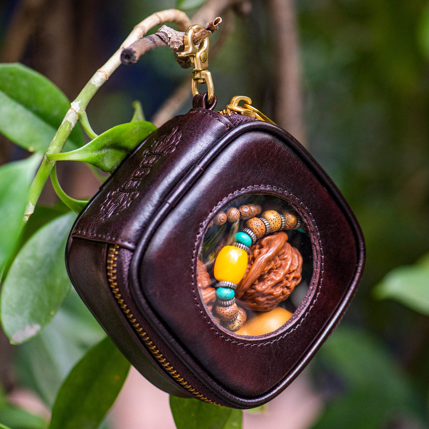 DEEPKEE 太空艙文玩包 核桃核手串收納包 便攜真皮腰包 YB0299 號