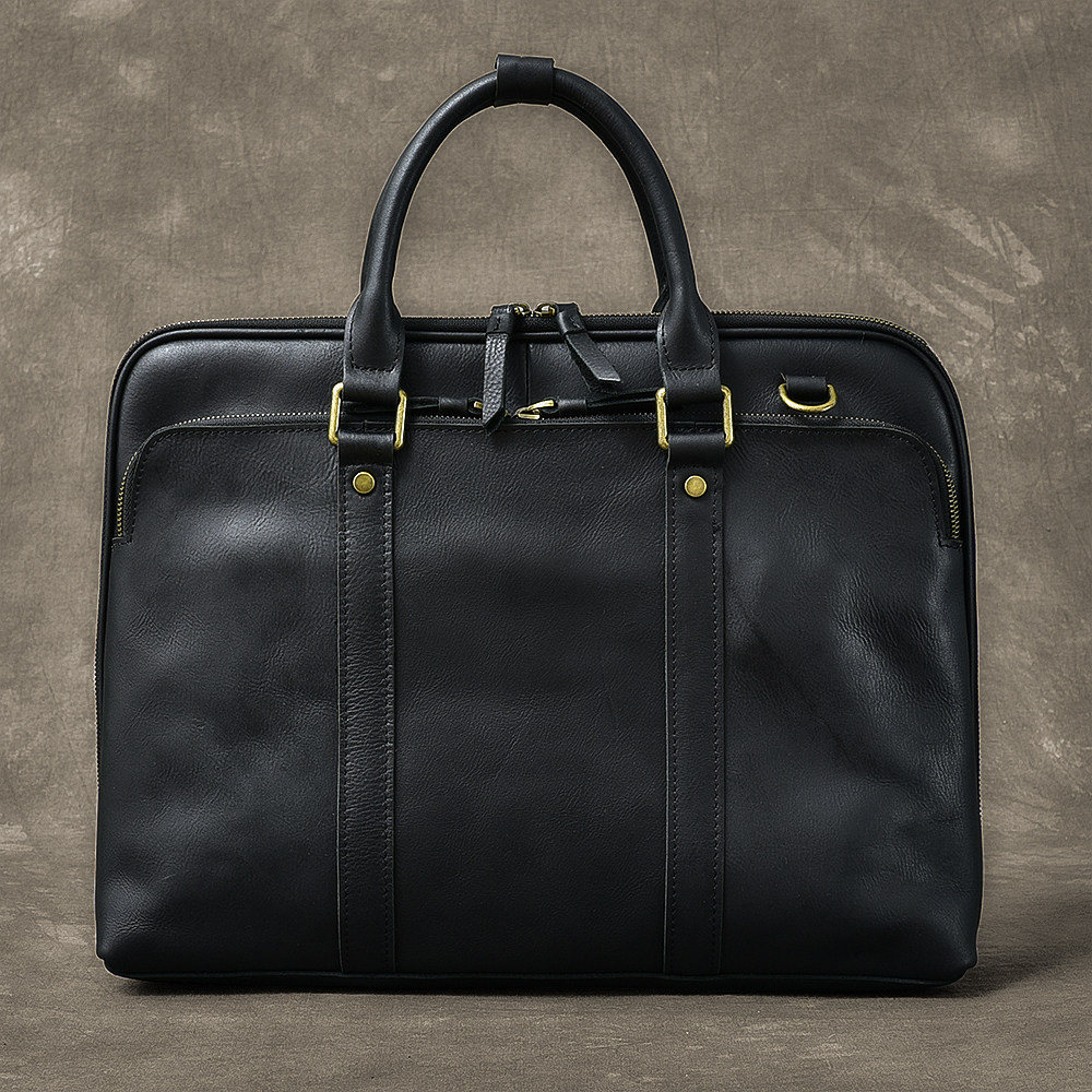 DEEPKEE 5196 號牛皮手提公文包｜復古手工 15 吋橫款 商務男士電腦包高檔真皮款