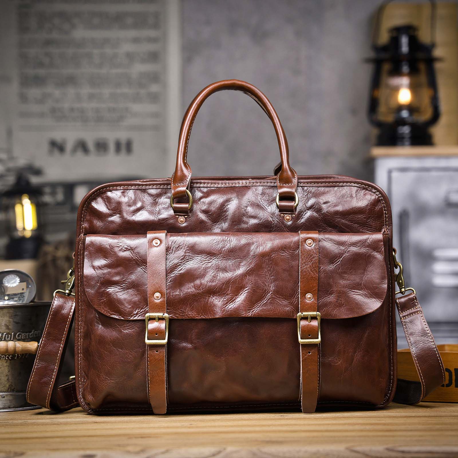 DEEPKEE 商務風手抓紋頭層牛皮公文包 7008 號