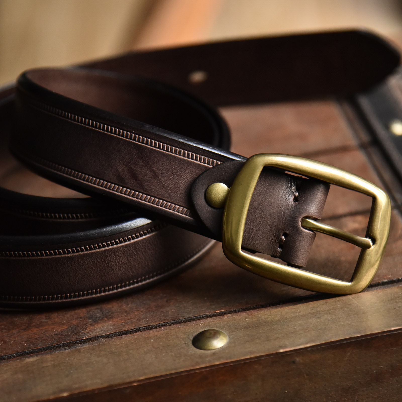 DEEPKEE 手作り純銅針扣頭層牛皮腰帶 0829 號