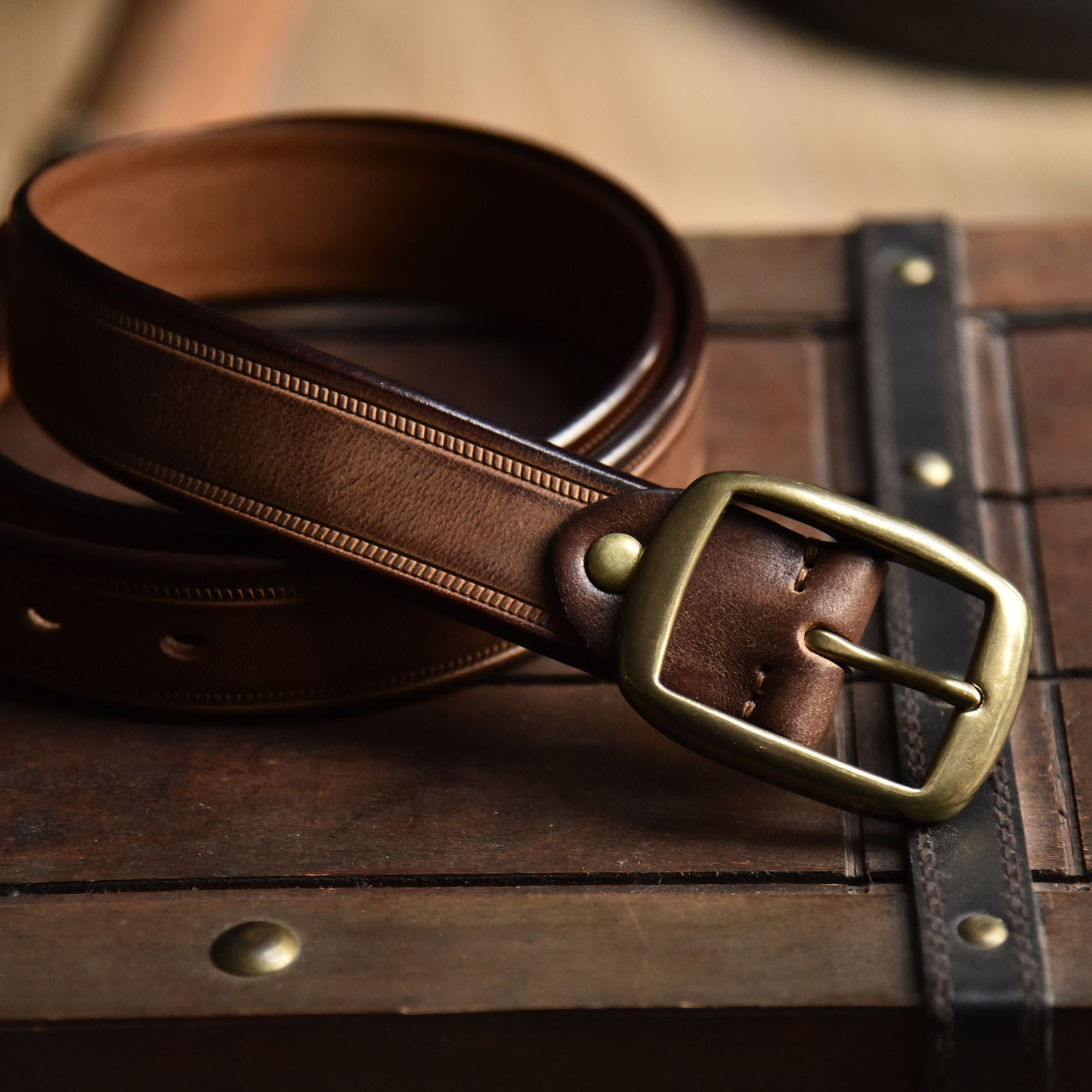 DEEPKEE 手作り純銅針扣頭層牛皮腰帶 0829 號