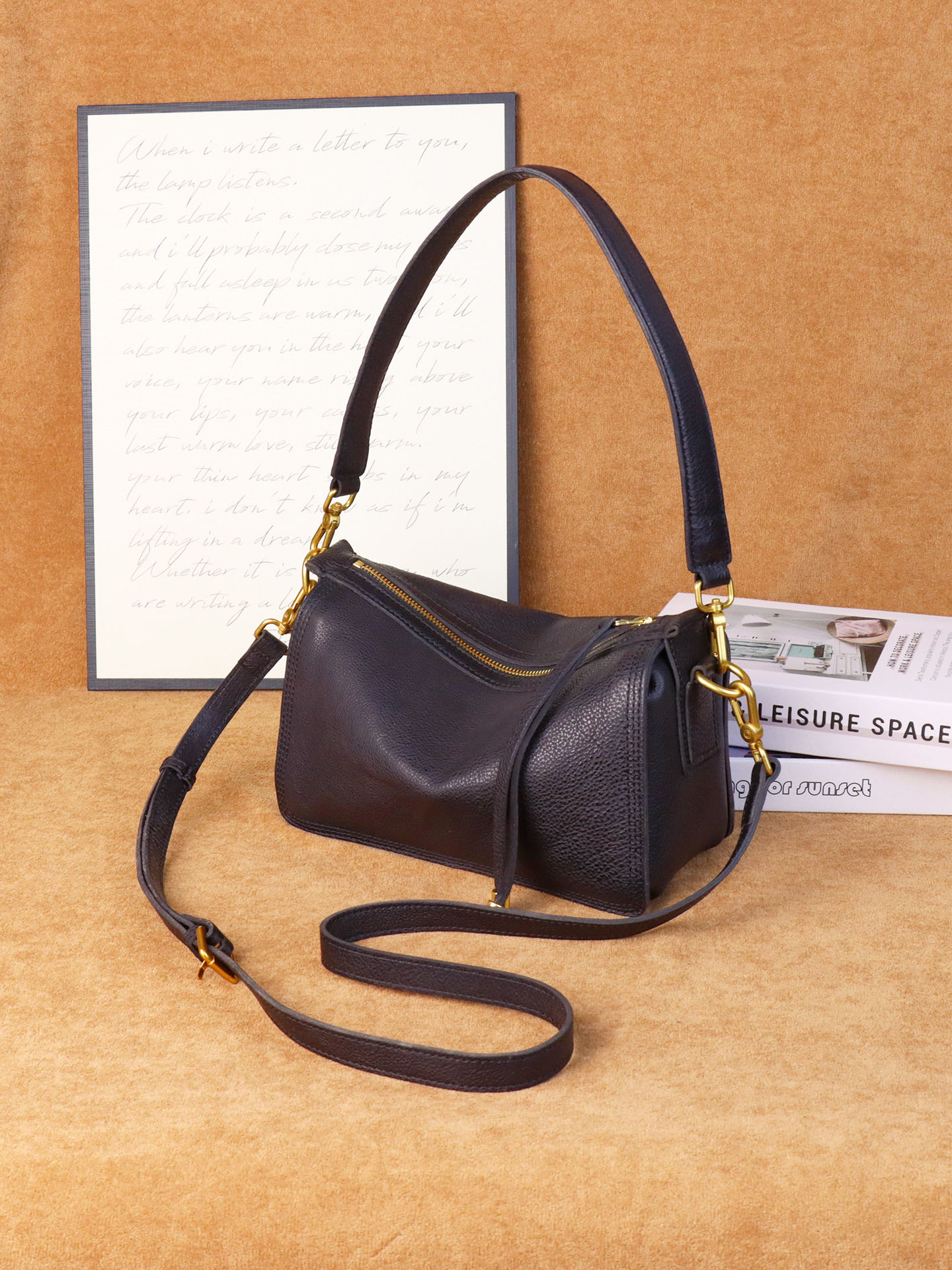 頭層牛皮復古雙肩帶腋下包6912號