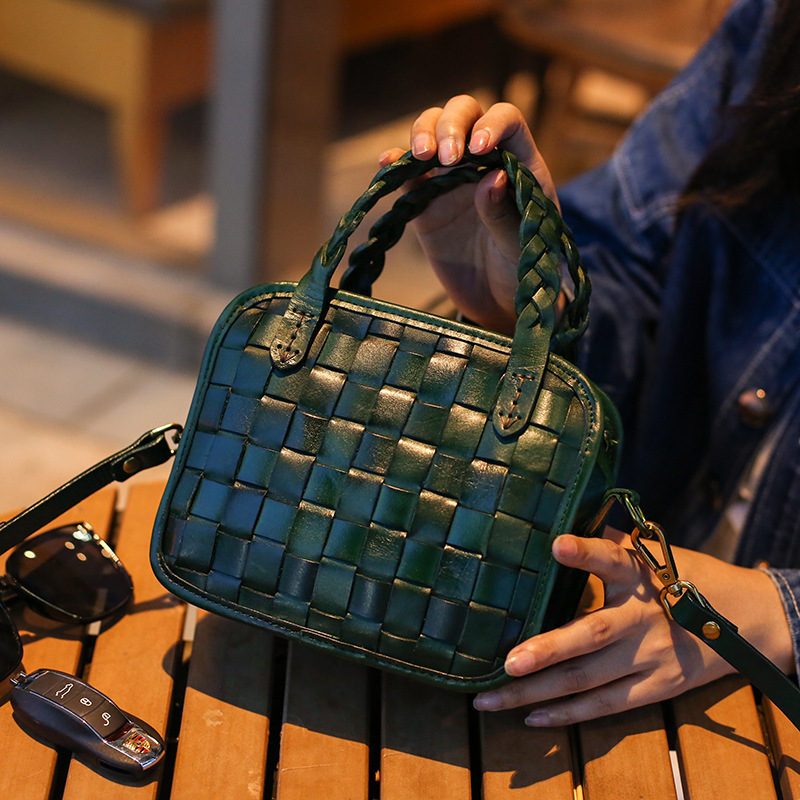 DEEPKEE 手工真皮編織包 頭層植鞣牛皮小方包 BZFB-001 號