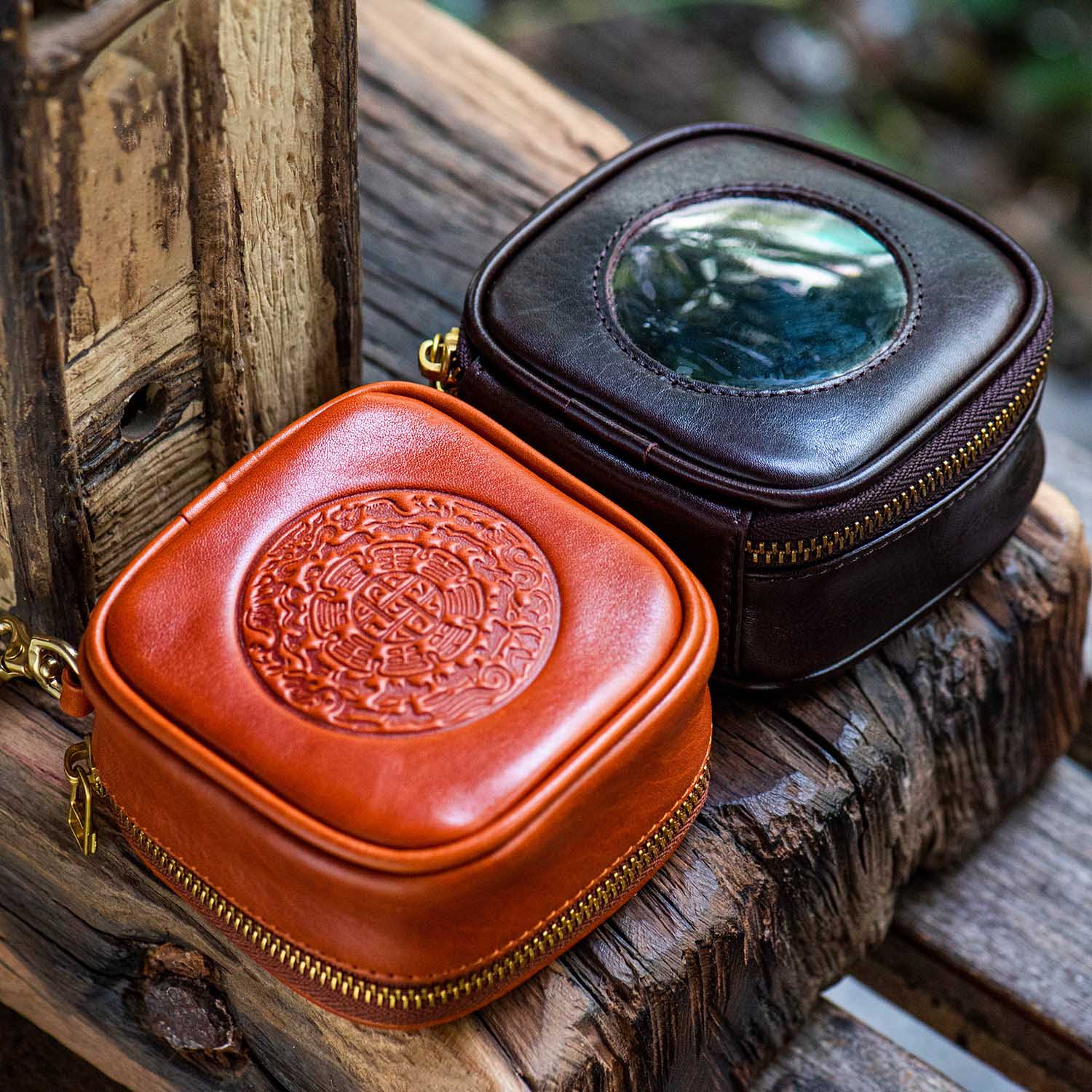 DEEPKEE 太空艙文玩包 核桃核手串收納包 便攜真皮腰包 YB0299 號