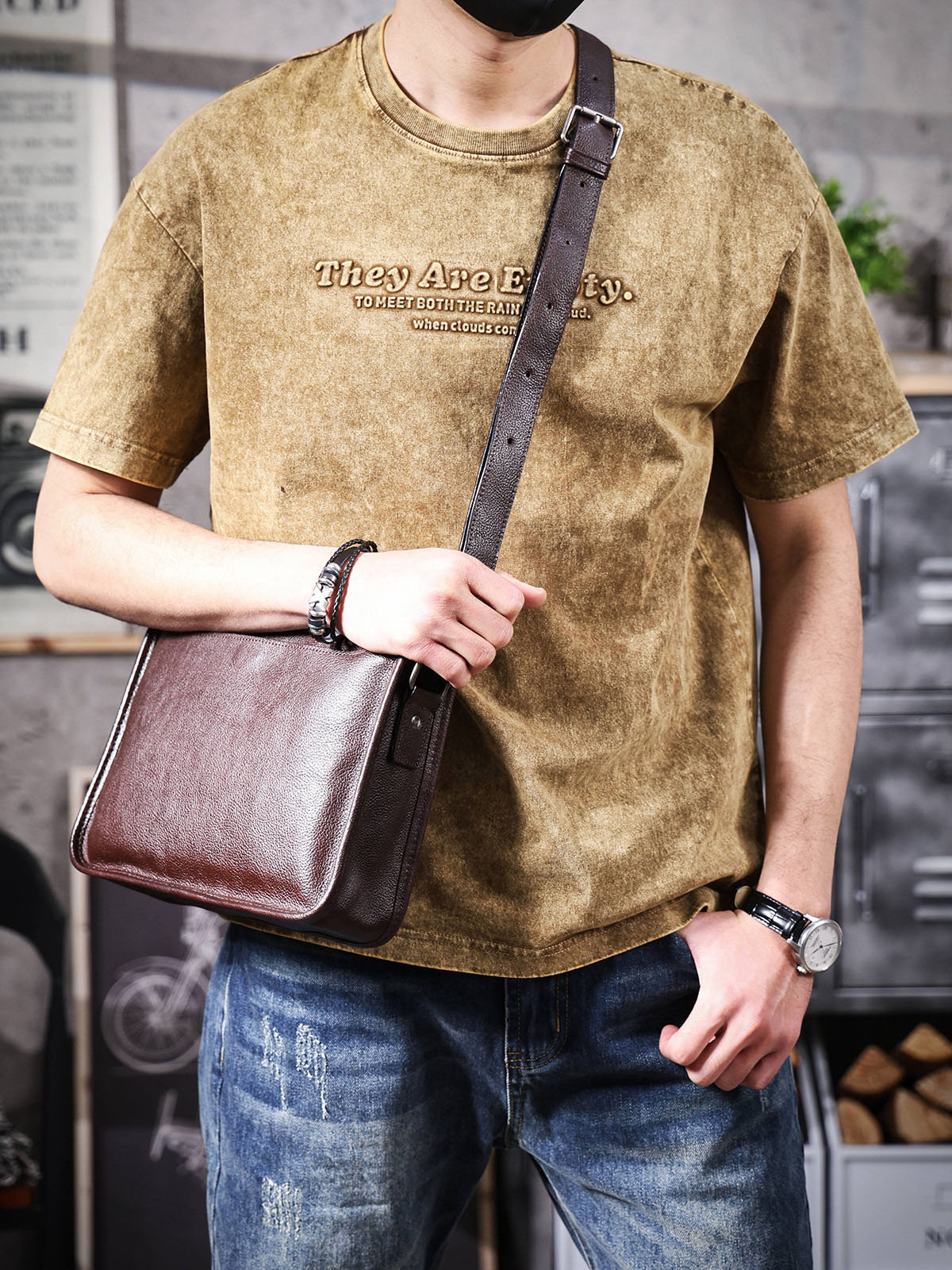 復古手工原創植鞣皮簡約郵差包2615號