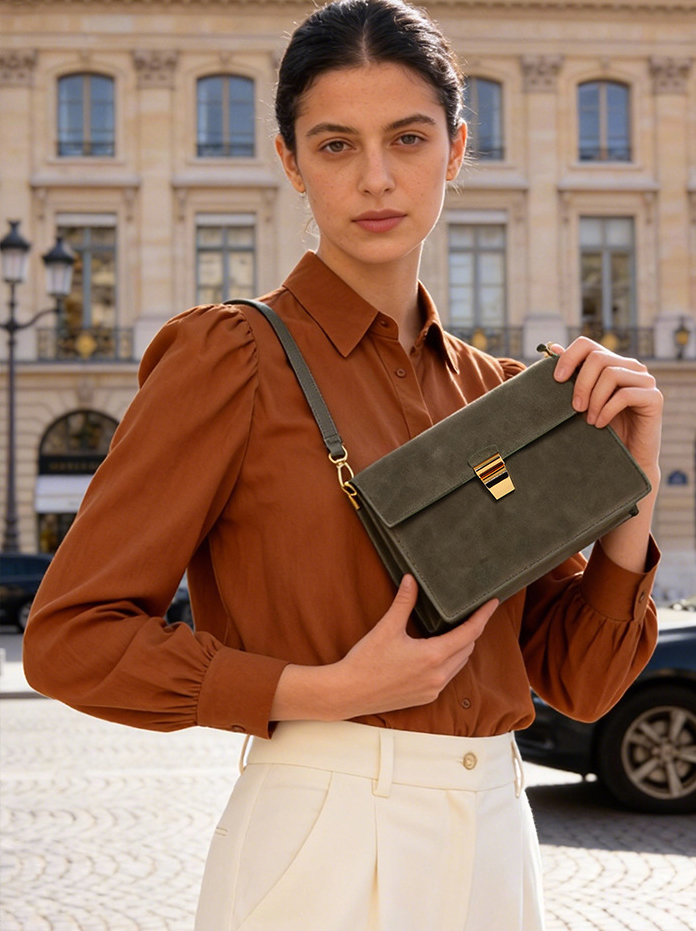 DEEPKEE復古磨砂麂皮小方包19612A-W1號