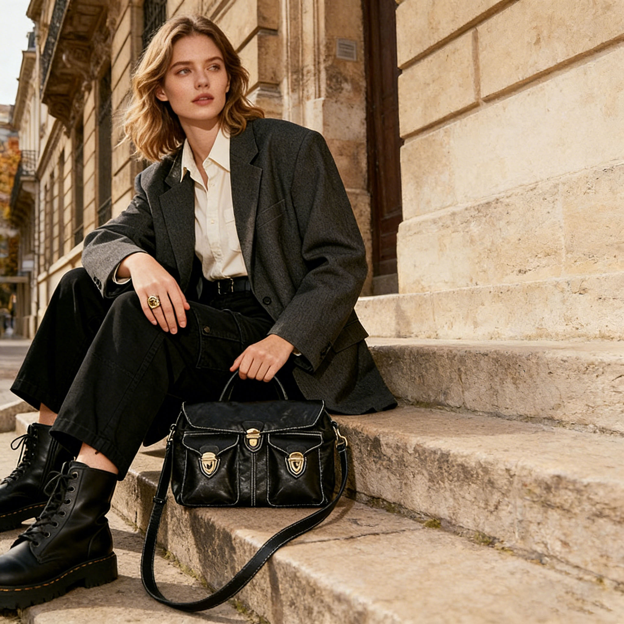 DEEPKEE復古工裝風郵差包19841A號