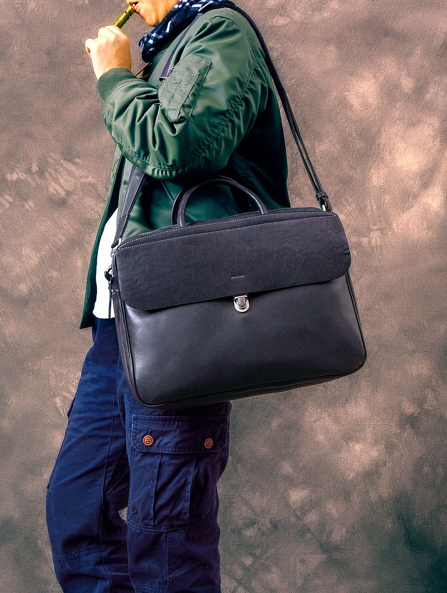 男士真皮多隔層手提包2412號