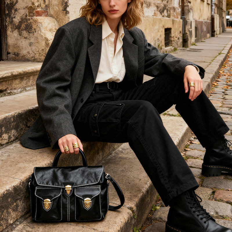 DEEPKEE復古工裝風郵差包19841A號