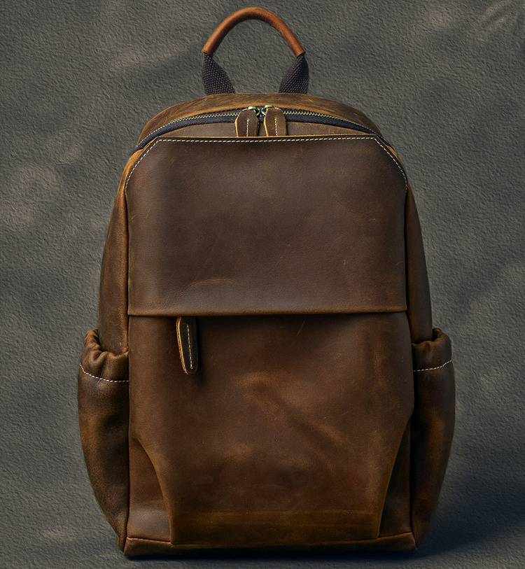 復古瘋馬皮斜背包大胸包2407號