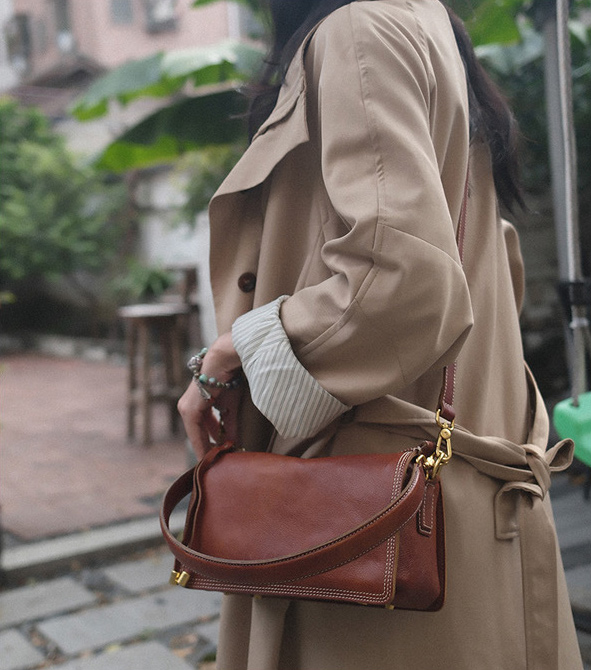 頭層牛皮復古雙肩帶腋下包6912號