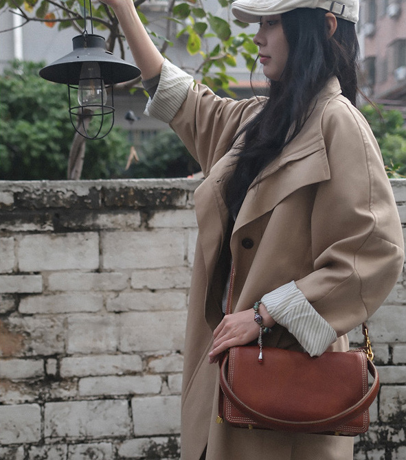 頭層牛皮復古雙肩帶腋下包6912號