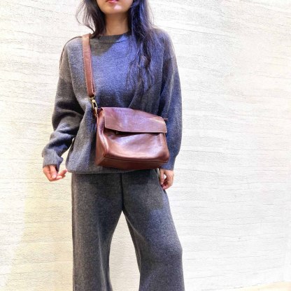 DEEPKEE 真皮女包復古手工頭層植鞣牛皮單肩斜挎托特手提包 001 號