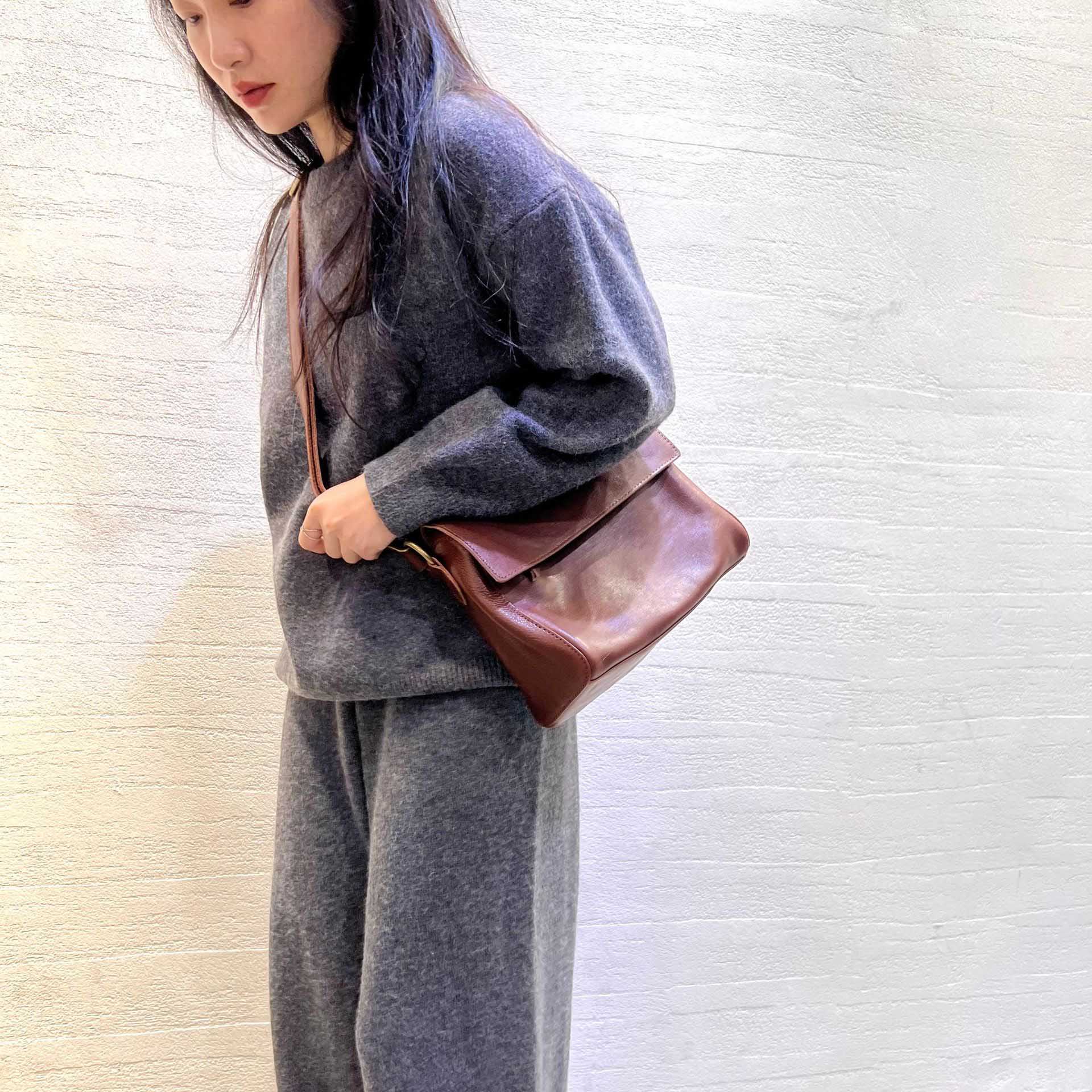 DEEPKEE original nubuck handmade full-grain genuine leather cowhide bag 真皮女包復古手工頭層植鞣牛皮單肩斜挎托特手提包 001 號