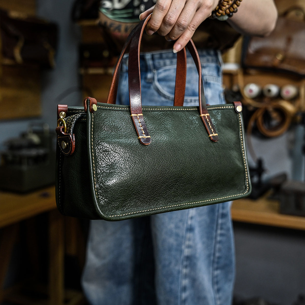 DEEPKEE original nubuck handmade full-grain genuine leather cowhide bag 復古包款 小眾軟皮手工包 真皮小方包 0727 號