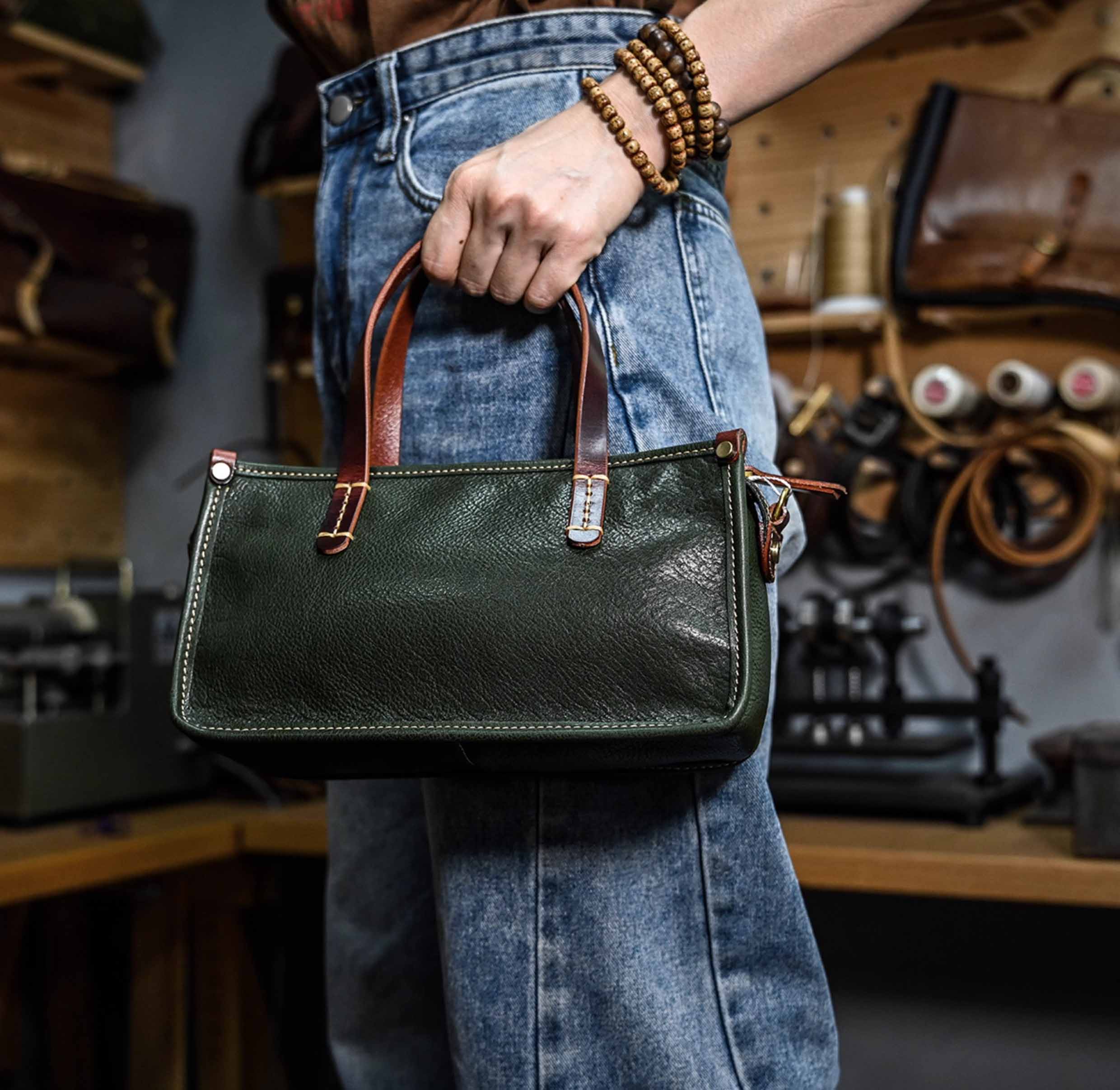 DEEPKEE original nubuck handmade full-grain genuine leather cowhide bag 復古包款 小眾軟皮手工包 真皮小方包 0727 號