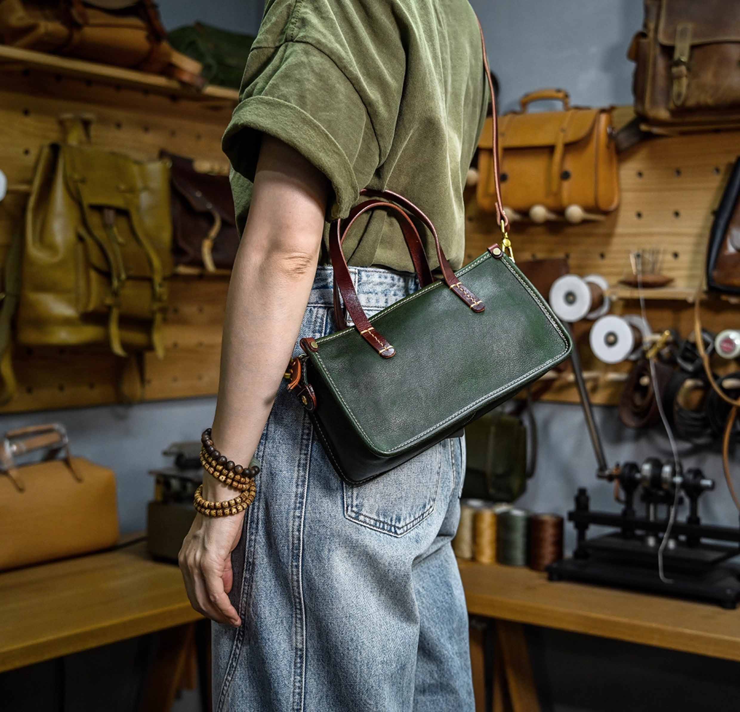 DEEPKEE original nubuck handmade full-grain genuine leather cowhide bag 復古包款 小眾軟皮手工包 真皮小方包 0727 號